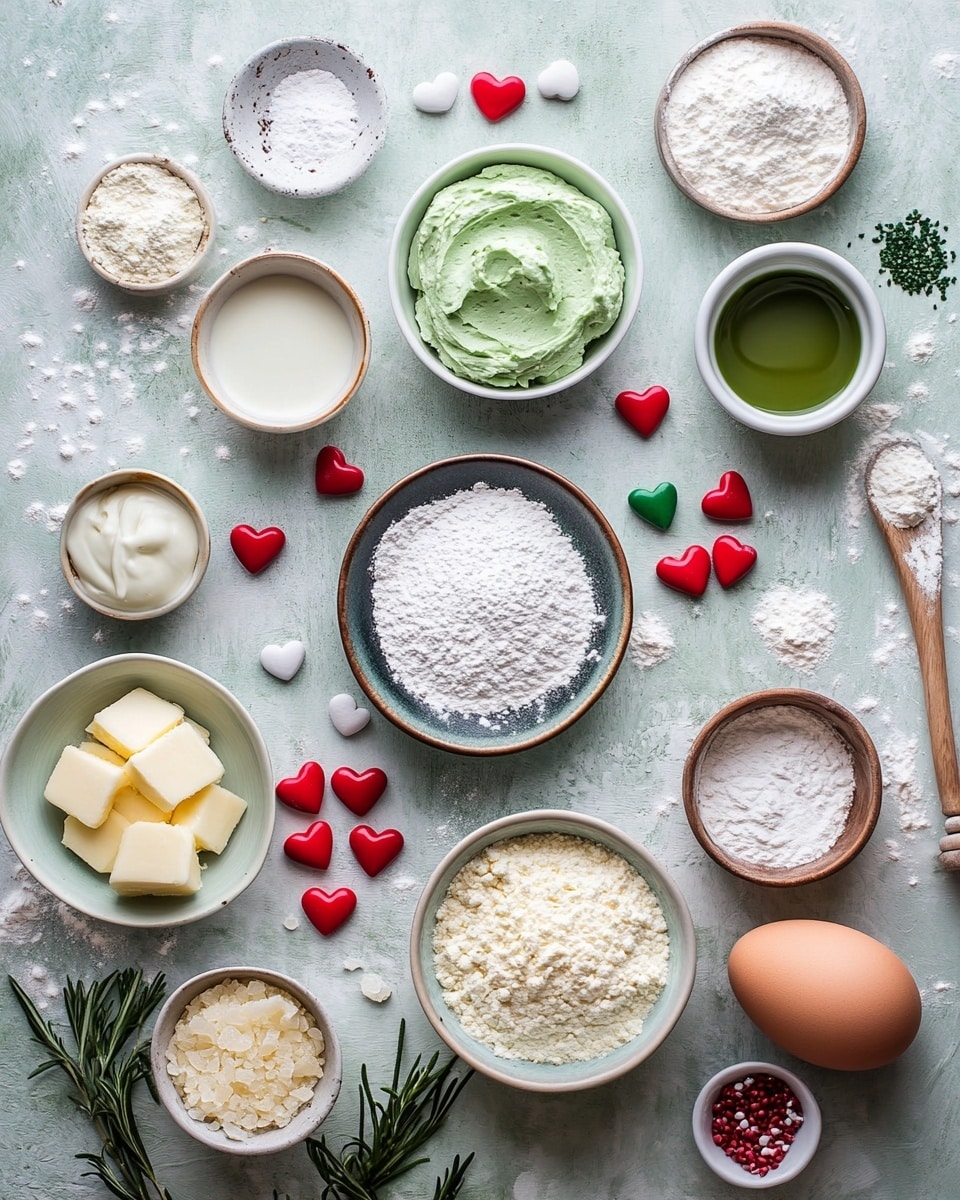 A stack of four green pancakes sits on a white plate with a white marbled surface underneath. Each pancake is thick and fluffy with a soft texture. Between the layers, there is a thin spread of green cream that matches the pancakes. On top, there is a smooth layer of white frosting covering most of the top pancake, decorated with small red heart-shaped sprinkles scattered over it and around the plate. At the center, a swirl of bright green whipped cream adds height and texture. A fork is lifting a bite-sized piece of the stack, showing the layers clearly. photo taken with an iphone --ar 4:5 --v 7