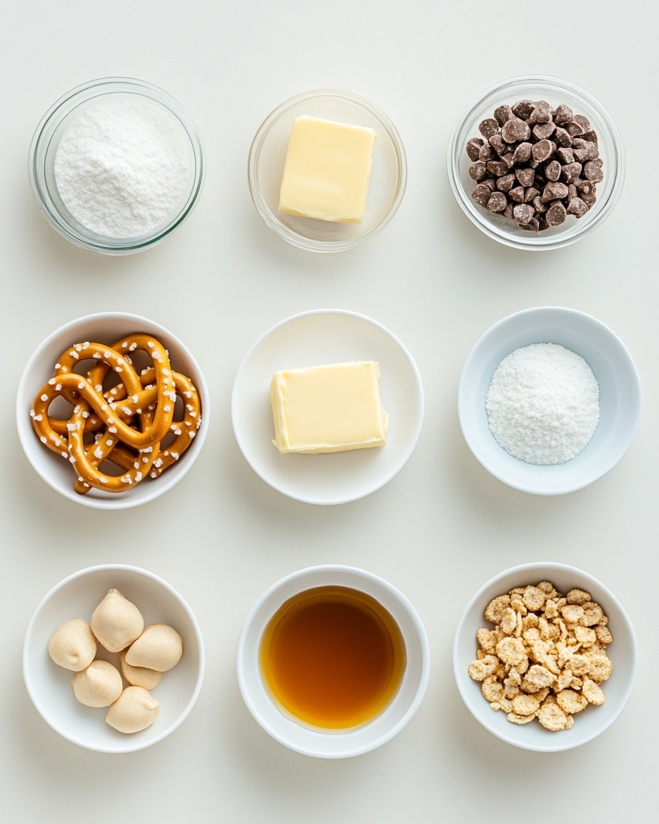 A close-up of a woman's hand holding a small snack made of two light golden pretzels stuck together and covered with a shiny caramel layer sprinkled with small chopped caramelized nuts on top. In the blurred background, a white plate filled with more of these caramel-coated pretzels sits on a white marbled surface. More of these snacks can be seen scattered on another white plate in the background. The texture of the caramel coating looks smooth and slightly sticky while the pretzels retain their crunchy look. photo taken with an iphone --ar 4:5 --v 7