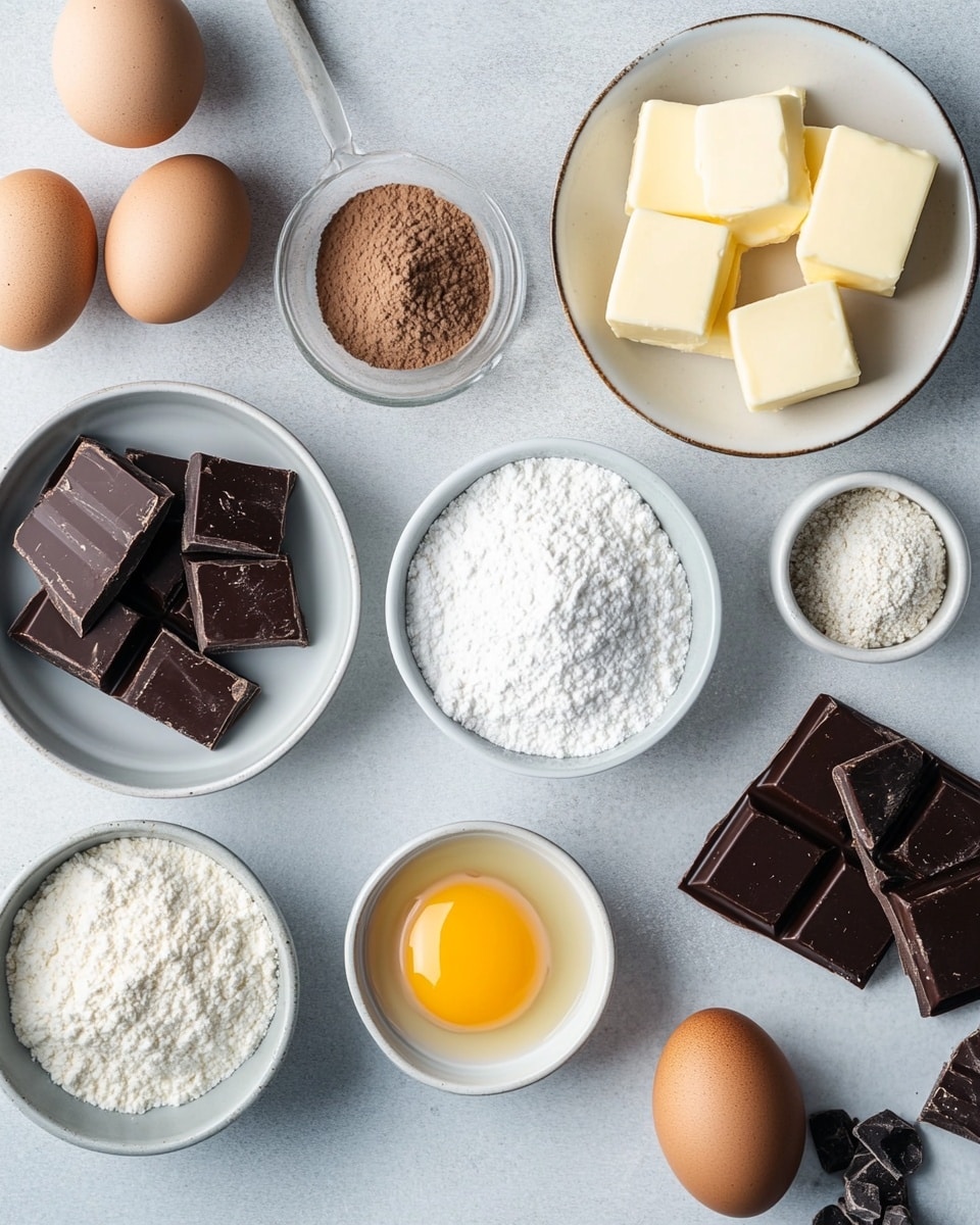 A round chocolate lava cake sits on a white plate with butterfly designs, dusted with white powdered sugar. The cake is broken open, revealing a dark, smooth, and shiny molten chocolate center flowing out. Next to the cake are two bright red raspberries also dusted with powdered sugar. A woman's hand holds a gold spoon lifting a portion of the molten chocolate cake, showing its dense, soft texture. In the background, pieces of dark chocolate and another whole cake on a similar white plate with butterfly designs can be seen on a white marbled surface. photo taken with an iphone --ar 4:5 --v 7