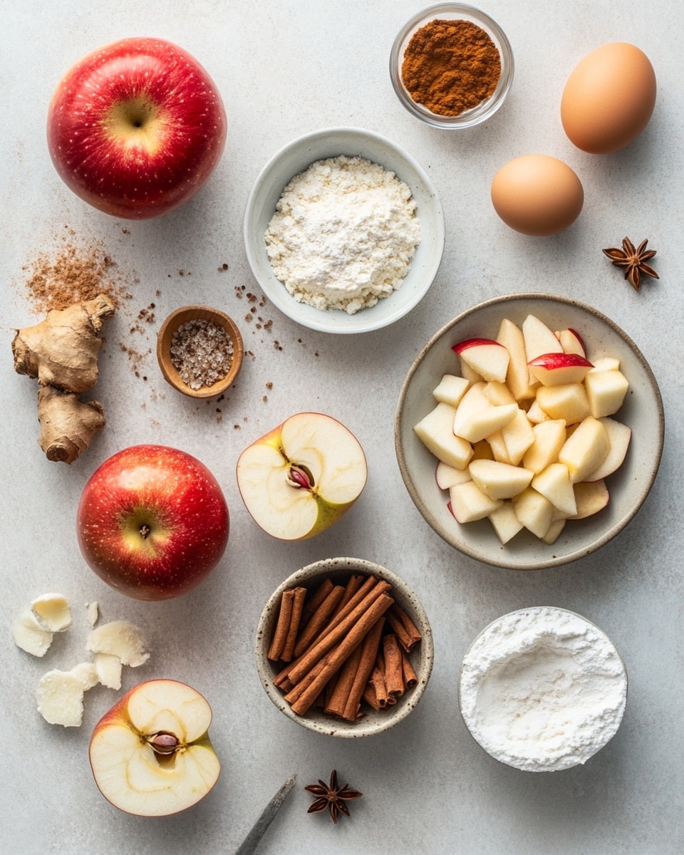 A single round pastry is centered on a stack of two white plates, placed on a wooden surface. The pastry has a golden-brown, flaky base with visible layers of dough, topped with small pieces of cooked, caramelized cinnamon and apple bits in shades of brown and soft amber. White icing is drizzled in thick, wavy lines across the top of the pastry. In the background, a white cup of black coffee on the right, a dark blue creamer on the left, and a red apple slightly blurred add color contrast. Another similar pastry is on a wooden board blurred in the distance behind the apple. Photo taken with an iphone --ar 4:5 --v 7