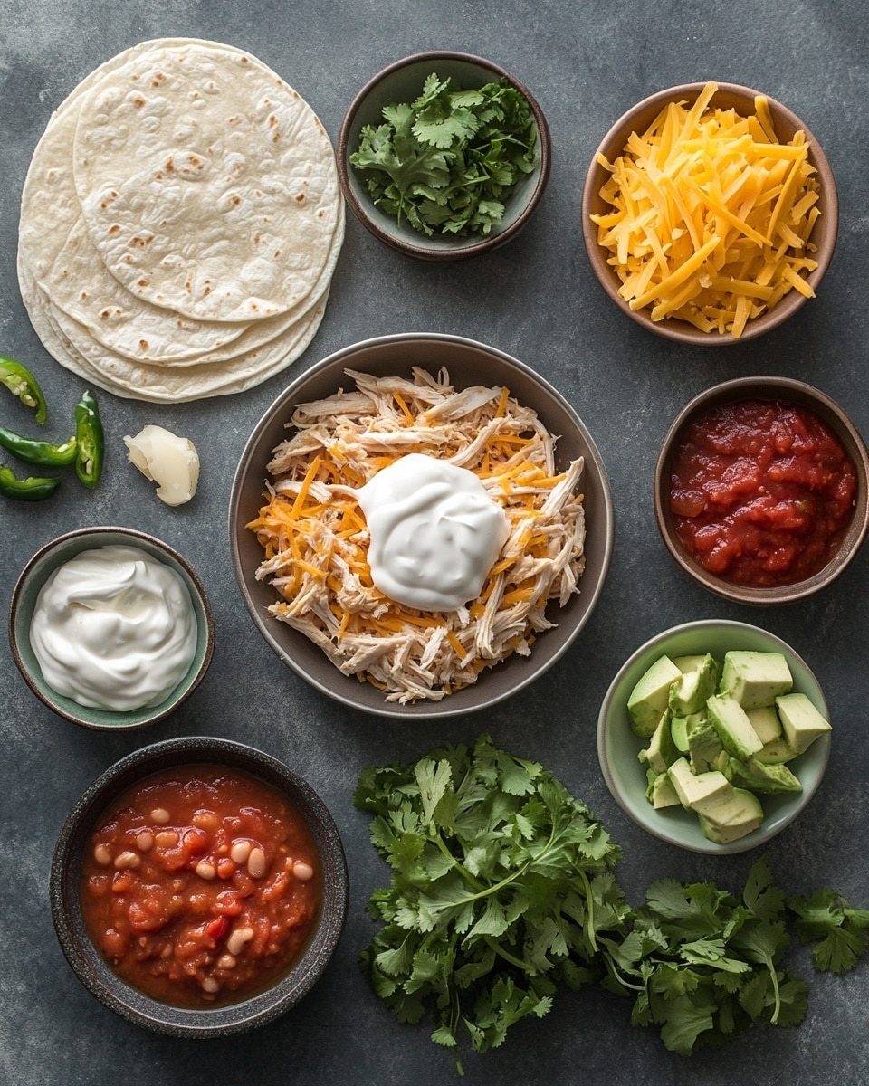 A nicely browned burrito sits on a white plate with a white marbled texture underneath. The burrito has a crispy outer layer with a golden and slightly darkened color. It is topped with five thin stripes of white sauce and sprinkled with green herbs. One end of the burrito is open, showing shredded chicken mixed with melted white cheese inside. Next to the burrito is a fresh salsa made of chopped red tomatoes, white onions, and green herbs, all resting on the plate. A few scattered herbs decorate the plate around the food. photo taken with an iphone --ar 4:5 --v 7