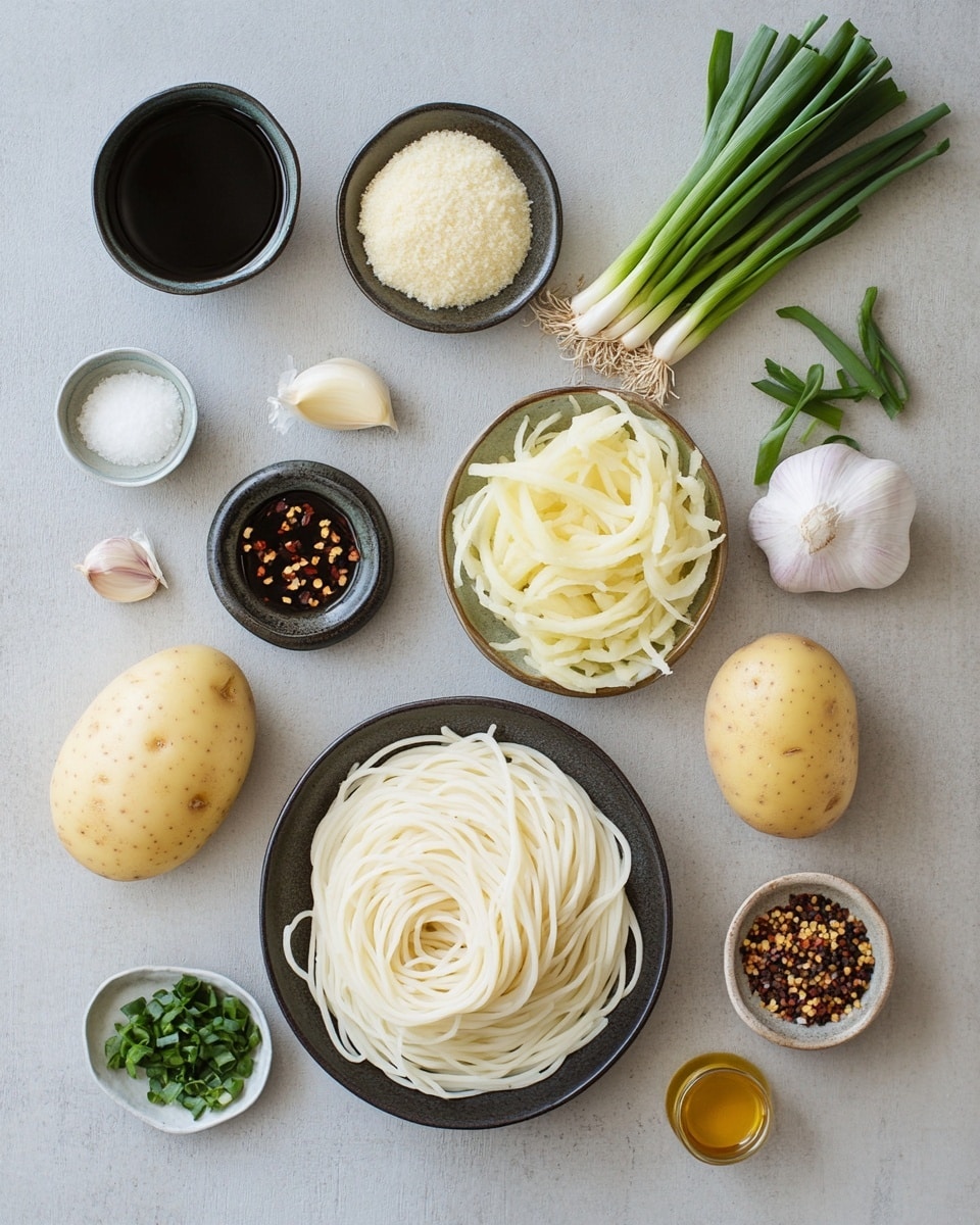 A white bowl filled with around ten round dumplings that have a smooth, glossy surface, some dumplings are a light golden brown while others are off-white. They sit in a reddish-brown sauce with visible oil, chili flakes, and small chopped green onions sprinkled over the dumplings and sauce. A dark wooden spoon rests inside the bowl, lifting one dumpling. The bowl is placed on a wooden board, and in the background, there is a white bowl with chopped green onions on a white marbled surface. Photo taken with an iphone --ar 4:5 --v 7