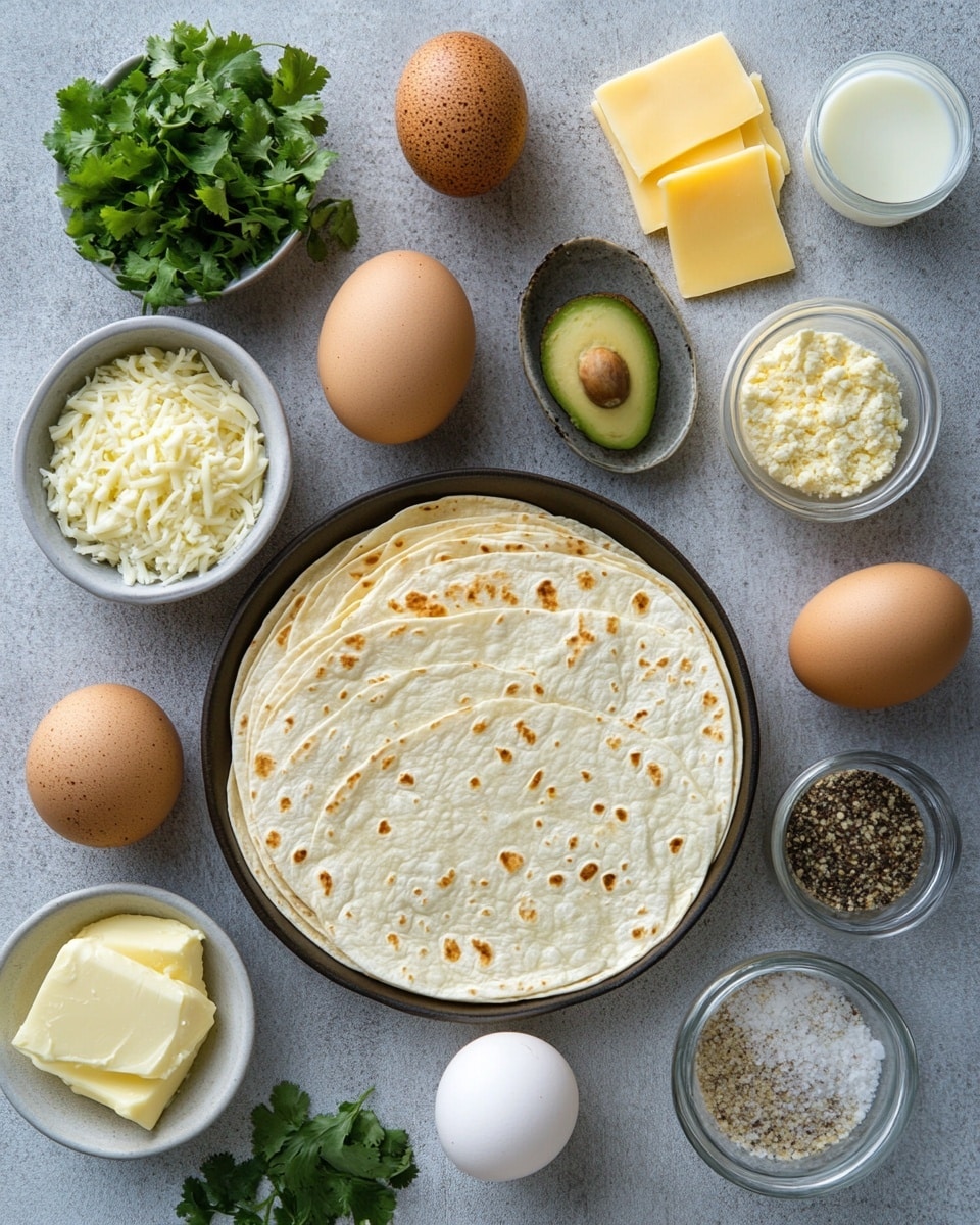 A stack of five folded quesadilla slices is arranged on a white rectangular plate, each slice showing a golden-brown toasted tortilla exterior with visible light crisping and grill marks. The inside of the quesadilla layers features a creamy mixture of scrambled eggs and melted yellow cheese, which appears soft and slightly textured, filling each slice generously. Small pieces of chopped green onion are sprinkled lightly on the top quesadilla and plate for garnish. The plate sits on a grey surface with a white marbled texture, with a clear glass of water and a light grey cloth napkin blurred in the background. photo taken with an iphone --ar 4:5 --v 7