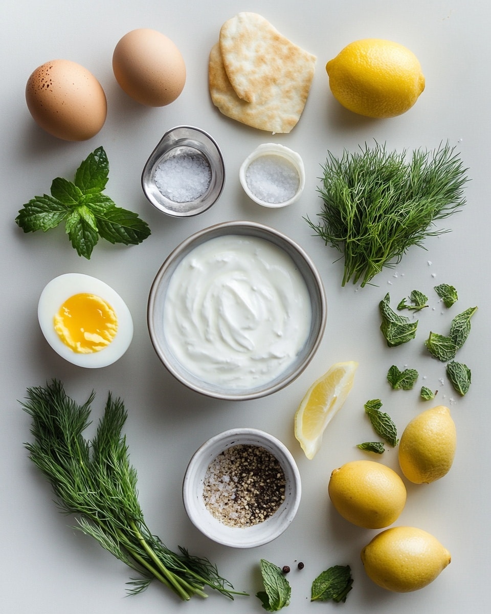 A white speckled bowl contains two soft white poached eggs sitting on a thick layer of creamy white yogurt sauce, all drizzled with bright red-orange chili oil and sprinkled with small green herb leaves and dark seasoning flakes. Three toasted slices of golden brown bread rest on the right side of the bowl. The bowl is placed on a white marbled surface with scattered green herb leaves around it, and a silver spoon lies nearby. Photo taken with an iphone --ar 4:5 --v 7