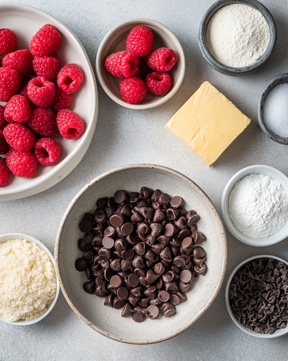Three square brownies sit on a white plate over a white marbled surface. Each brownie has a thick, dark brown base layer with a slightly cracked top layer that is lighter brown. In the center of each brownie, there is a shiny, deep red jam swirl that contrasts with the brown. Thin dark chocolate lines are drizzled over the top, partially crossing the jam. The plate is round and clean, and in the background, there is a glass jar filled with red jam and a stack of white plates. photo taken with an iphone --ar 4:5 --v 7