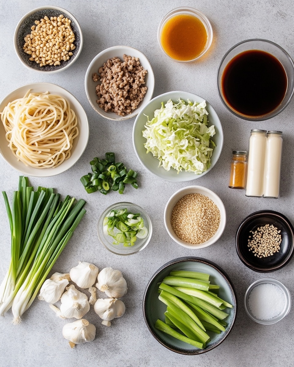A bowl of wide, flat noodles mixed with dark brown minced meat and sprinkled with small green onion pieces fills a white bowl. The noodles are shiny and coated with a thick brown sauce, giving them a glossy texture. Woman's hand with wooden chopsticks lifts some noodles above the bowl, showing their slightly curly shape and the sauce clinging to them. The background is softly blurred with hints of green and more bowls of noodles, set on a white marbled surface. photo taken with an iphone --ar 4:5 --v 7