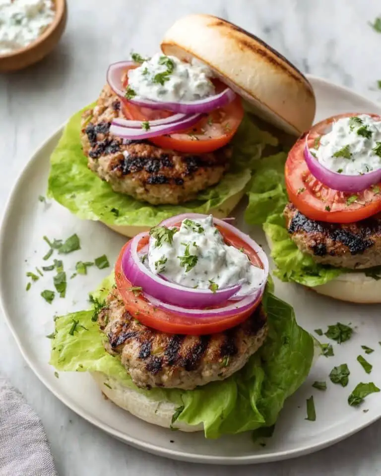 Juicy Greek Chicken Burgers with Tzatziki Recipe