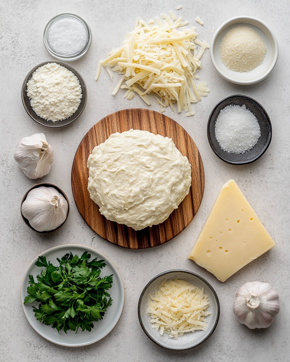 The image shows a round bread ring with a hole in the center, covered with melted golden-brown cheese that has bubbled and crisped on top. The bread is divided into sections by natural cracks filled with gooey melted cheese. Fresh green herbs are sprinkled evenly over the top, adding a fresh touch of color. The bread sits on a piece of parchment paper, with a wooden surface partly visible underneath. The texture on the cheese surface is shiny, bubbly, and slightly caramelized, making the bread look warm and appetizing. Photo taken with an iphone --ar 4:5 --v 7