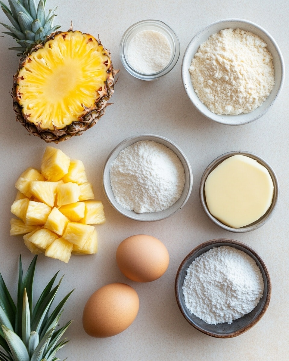 The image shows a stack of three round pineapple slices with a hole in the center, each slice topped with large sparkling sugar crystals. The pineapples have a bright yellow color with a glossy texture, while the edges are brown and slightly crispy. Each slice is neatly stacked on top of another on a white plate on a white marbled surface. Photo taken with an iphone --ar 4:5 --v 7