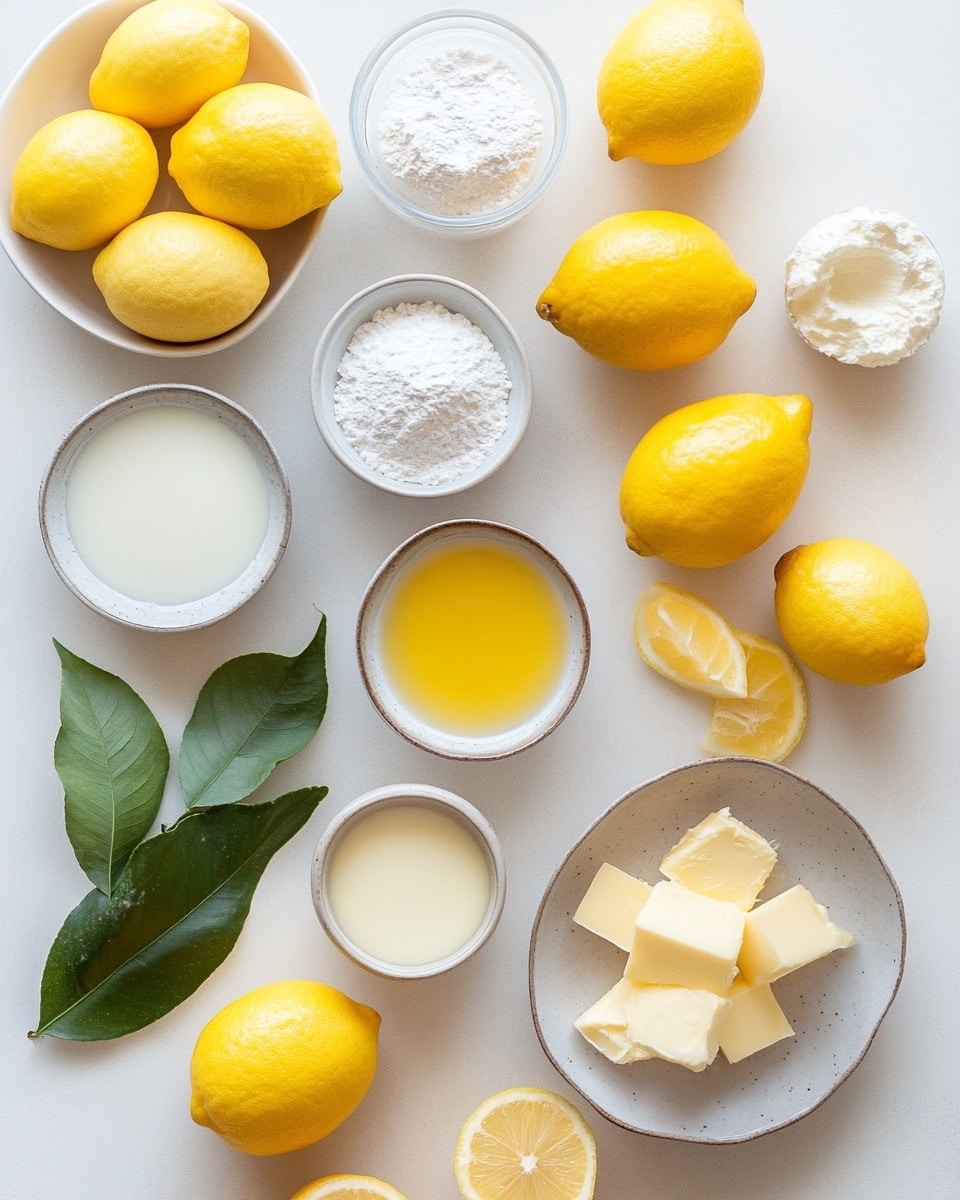 A single-layer round bundt cake with a deep golden brown color sits on a white marbled surface. The cake is topped with a thick white glaze that flows unevenly over the top and sides, pooling slightly at the base. Thin yellow lemon zest strips are scattered on top of the glaze, adding bright pops of color. The cake is surrounded by utensils resting on a white napkin with yellow floral patterns and glasses partially filled with milk. Photo taken with an iphone --ar 4:5 --v 7