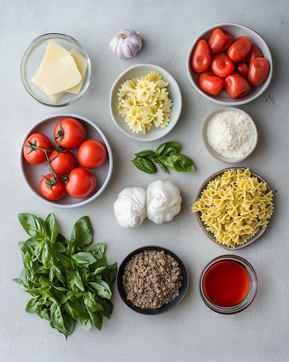 A white pot filled with a rich tomato-based soup containing three layers: the bottom layer is a red, slightly oily broth, the middle layer has small chunks of cooked ground meat mixed with diced tomatoes, and the top layer includes light yellow bowtie pasta floating through the soup, sprinkled with small green parsley pieces. A white ladle rests inside the pot, partially dipped into the soup. The pot sits on a white marbled surface with a gray cloth nearby, a bunch of fresh parsley on the left, and a small white plate with chopped parsley and a small brown bowl of grated cheese with a spoon on the right. photo taken with an iphone --ar 4:5 --v 7