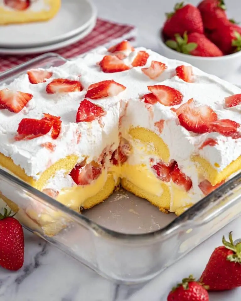 No Bake Twinkie Cake with Strawberries and Vanilla Pudding Recipe