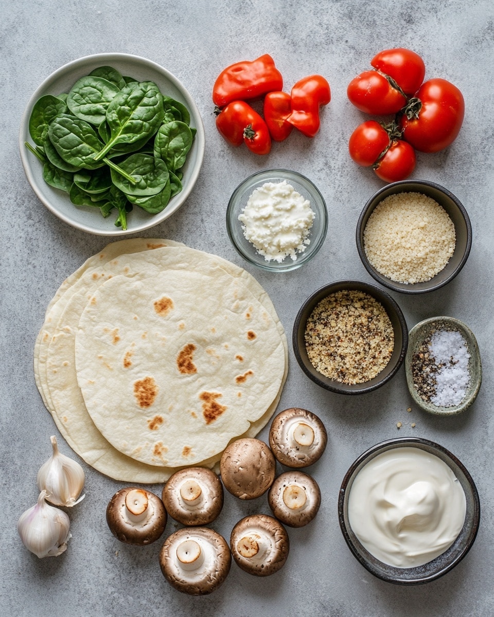 A close-up image of a quesadilla being pulled apart by two hands, revealing three layers inside: a light golden brown toasted tortilla outer layer with dark brown grill marks, a middle layer of melted, stretchy white cheese, and an inner layer of cooked green leafy spinach and small chunks of light brown mushrooms. The background features a soft white marbled texture with blurred objects, highlighting the quesadilla and the texture of the melted cheese stretching between the two halves, photo taken with an iphone --ar 4:5 --v 7