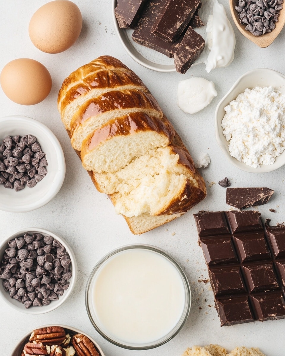 A piece of dark brown dessert with a moist texture sits on a white plate with scalloped edges. It has visible chunks of what looks like banana inside and is covered in a thick, glossy chocolate sauce that drips down the sides. The plate is placed on a light beige surface with small red and brown crumbs around it. A gold fork rests next to the dessert, partly on the plate. In the background, a second white plate with another piece of the same dessert is slightly out of focus. photo taken with an iphone --ar 4:5 --v 7
