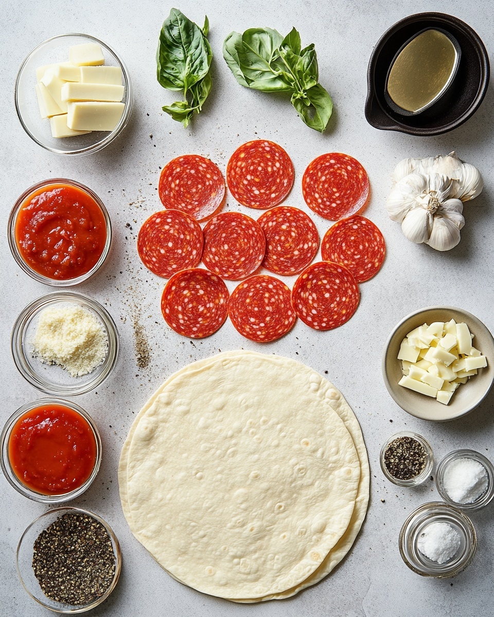 The image shows a white plate with a stack of four rolled tortillas filled with layers of reddish sauce and melted white cheese, placed close together in the middle of the plate. The tortillas are golden brown and toasted on the outside, with some sauce smudges on the plate. Behind the stack, there is a clear glass bowl with a bright red sauce and a spoon resting inside it. In the background, more rolled tortillas are placed on another white plate, all set on a white marbled surface. Some green parsley leaves are visible in the front right corner, adding a fresh touch to the scene. Photo taken with an iphone --ar 4:5 --v 7
