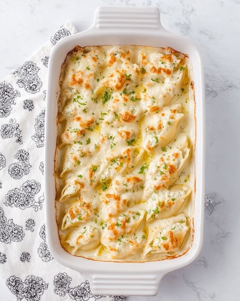 Chicken Alfredo Stuffed Shells with Roasted Garlic Alfredo Sauce Recipe