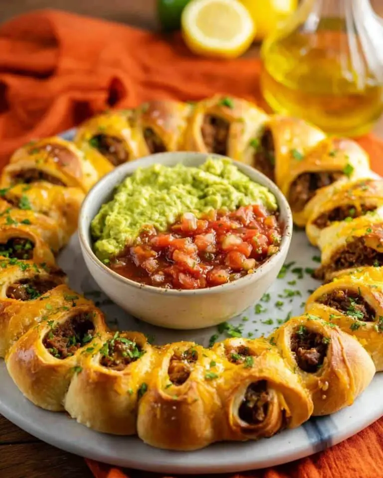 Beef Taco Ring with Guacamole and Salsa Recipe