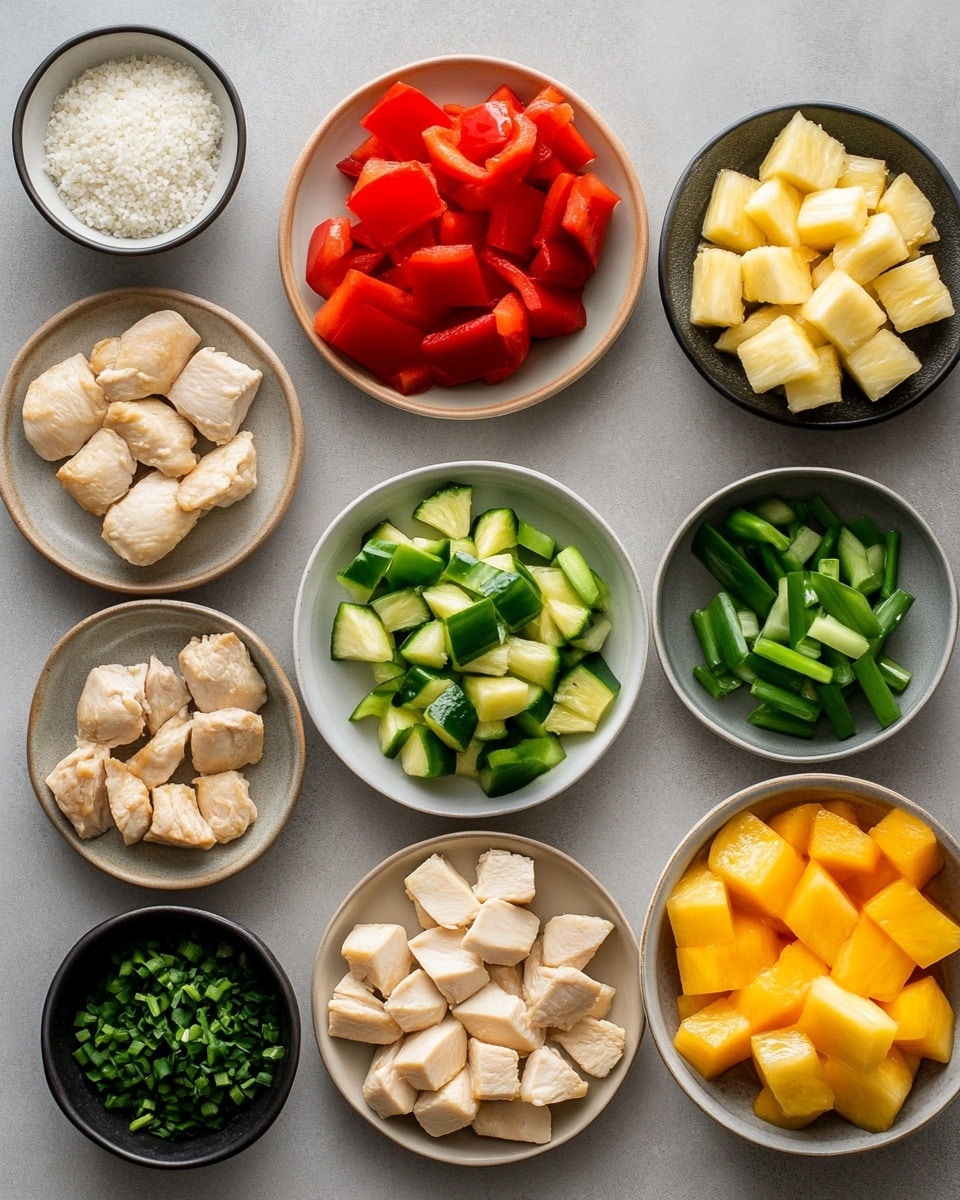This image shows a close-up of a black slow cooker filled with a colorful sweet and sour dish. The dish has three main layers: chunks of light brown cooked chicken pieces scattered evenly, bright red and green bell pepper cubes adding a fresh look throughout, and yellow pineapple pieces mixed in between. The ingredients are coated with a shiny, thick reddish-brown sauce that gives a glossy texture to the whole dish. A light wooden spoon is scooping a mix of all three main ingredients in the middle, slightly raised above the rest of the dish. The background is a white marbled texture. photo taken with an iphone --ar 4:5 --v 7