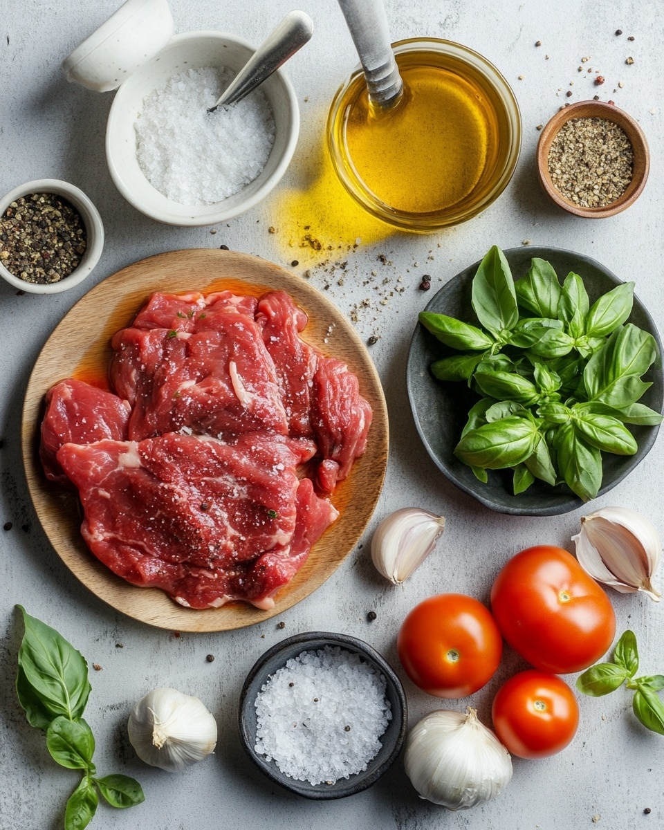 The image shows three rolled pieces of cooked meat in close view, each with a clear spiral pattern where a layer of light-colored fat or cheese wraps tightly around the darker, well-cooked inner meat. The outside of the rolls is dark brown and slightly crispy, covered in red tomato-based sauce which pools around at the bottom. Small green herb pieces are sprinkled over the meat and sauce, adding fresh color contrast. The rolls are placed on a white plate with a subtle marbled texture. Photo taken with an iphone --ar 4:5 --v 7