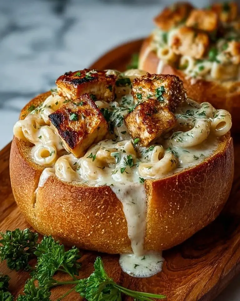 Chicken Alfredo in Garlic Bread Bowls Recipe