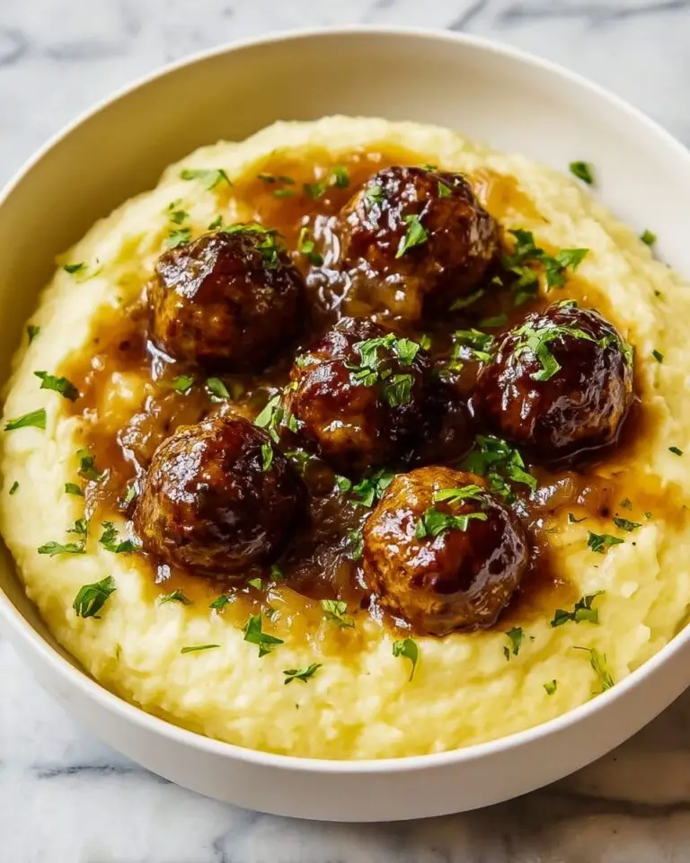Salisbury Steak Meatballs with Garlic Herb Mashed Potatoes Recipe