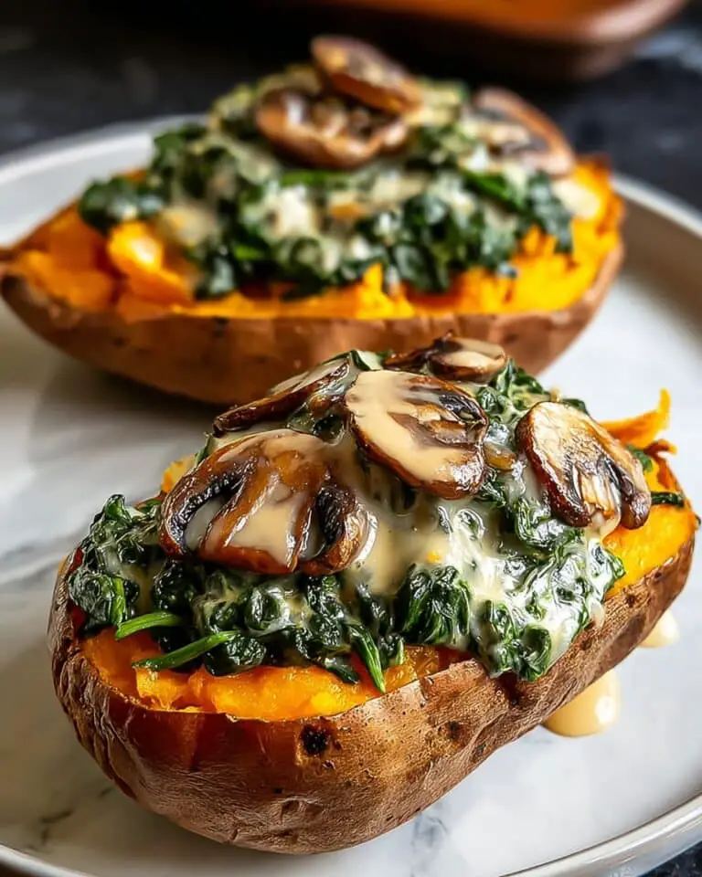 Creamy Mushroom and Spinach Stuffed Sweet Potatoes Recipe