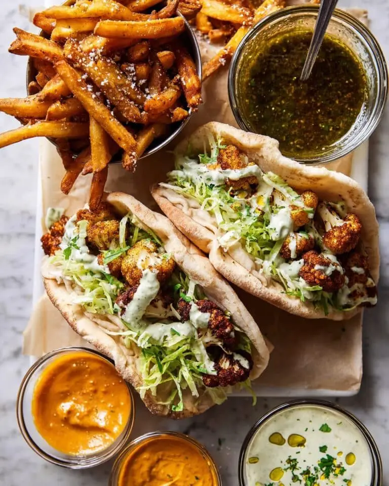 Roasted Cauliflower Pitas with Zhug and Garlic Tahini Recipe