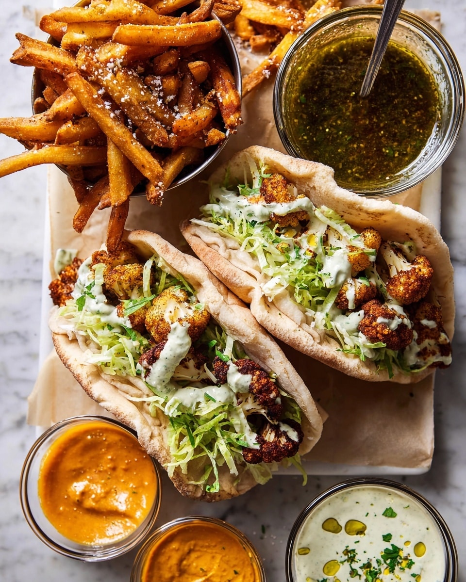 Roasted Cauliflower Pitas with Zhug and Garlic Tahini Recipe