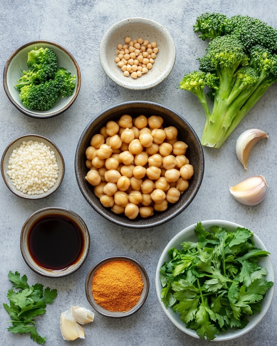 A close-up of a white bowl filled with three main layers: at the bottom is white rice with a soft grain texture, on the left side bright green steamed broccoli florets with a slightly rough surface, and covering the right side a large serving of glossy brown chickpeas coated in a sauce, topped with white sesame seeds and small pieces of red chili flakes and green onion slices for added color. The bowl rests on a white marbled surface with a silver spoon partially inside the bowl on the left side photo taken with an iphone --ar 4:5 --v 7