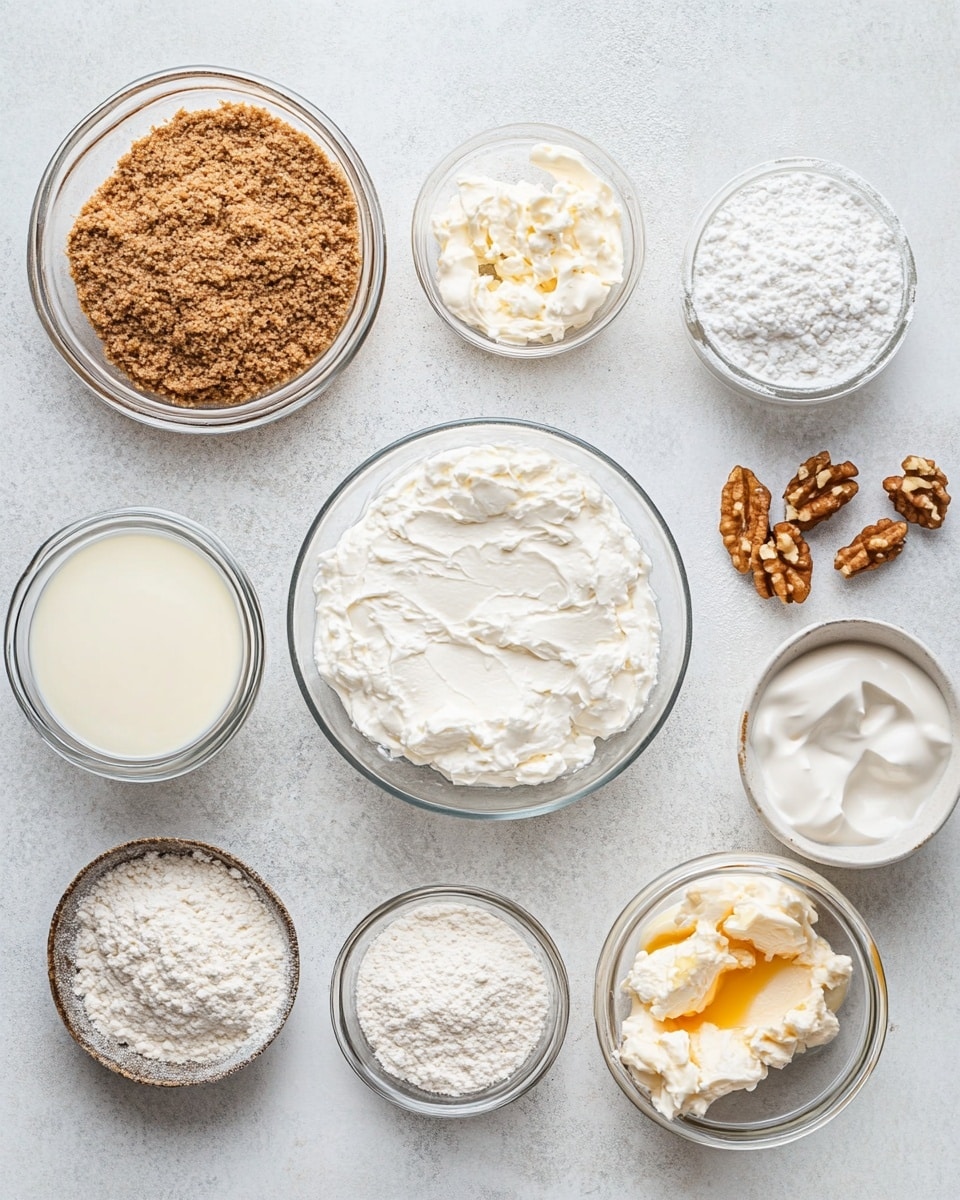 Several clear cups on a white marbled surface and a wooden tray hold a layered dessert. Each cup shows three layers: a bottom layer of light brown crushed graham crackers, a middle layer of smooth white cream or mousse, and a top layer of shiny fruit sauce with visible whole berries. Some cups have a deep purple-blue berry sauce with small round berries, while others have a bright red cherry sauce with whole cherries. Each cup has a small green mint leaf on top as a garnish. One cup in the front is missing a small scoop, revealing the layers, with a silver spoon holding a bite of the dessert nearby. Photo taken with an iphone --ar 4:5 --v 7