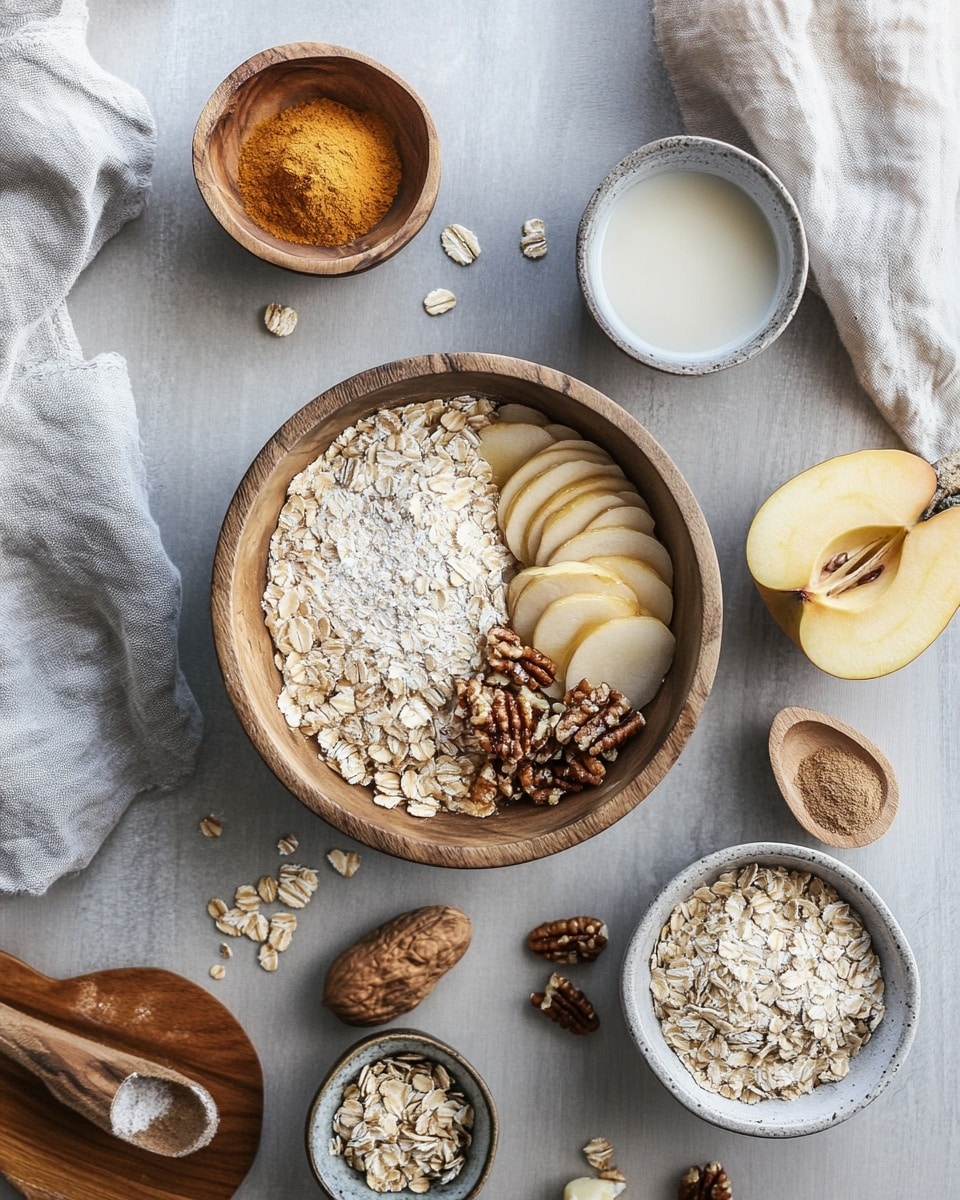 The image shows a close-up of a single bar held by a woman's hand above a group of similar bars arranged on a white marbled surface. Each bar has two layers: a firm brown base textured with oats and small nut pieces, and a light drizzle of white icing forming crisscross lines on the top. There are visible chunks of light beige fruit embedded throughout the bar, and whole pecan halves placed on the surface and inside the bars. The brown surface looks slightly crumbly but dense, with oats scattered on top, giving it a rustic and textured look. Photo taken with an iphone --ar 4:5 --v 7