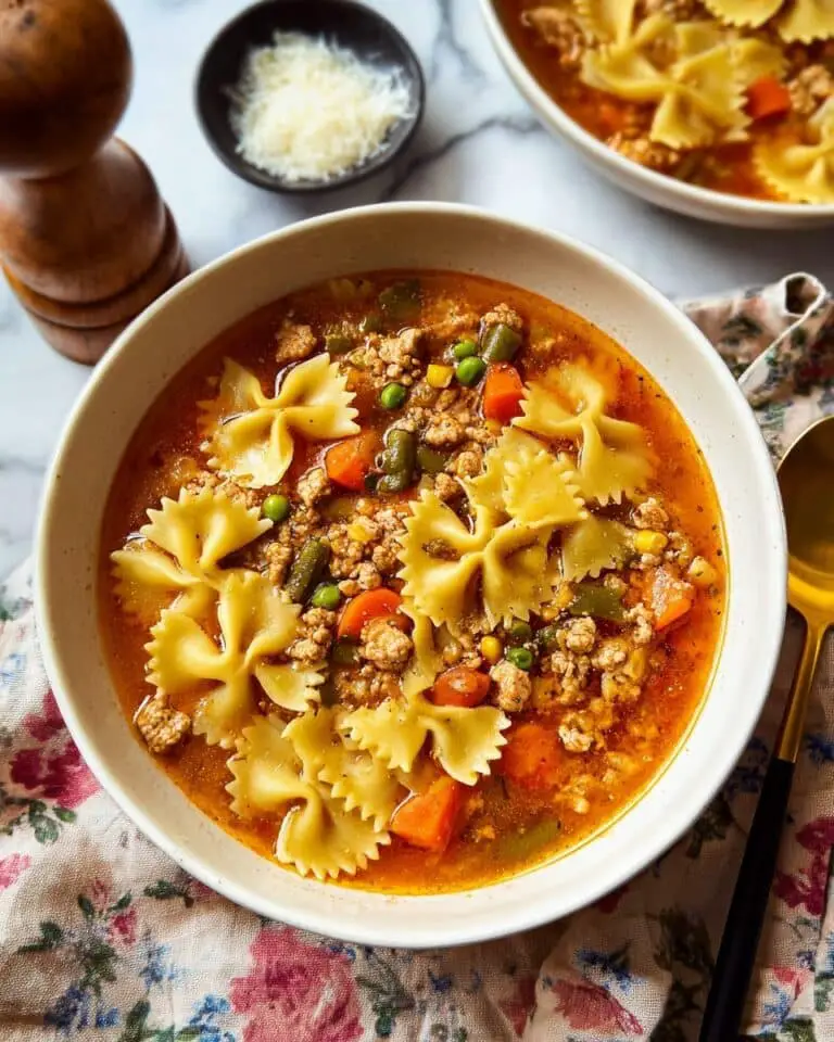 Ground Chicken Soup with Pasta and Vegetables Recipe