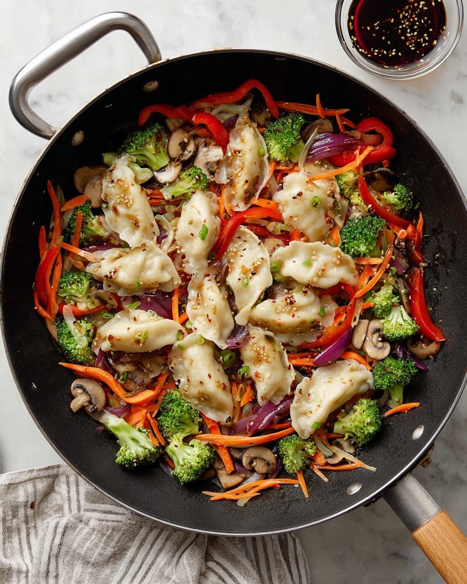 Potsticker and Veggie Stir-Fry with Sesame Sriracha Sauce Recipe