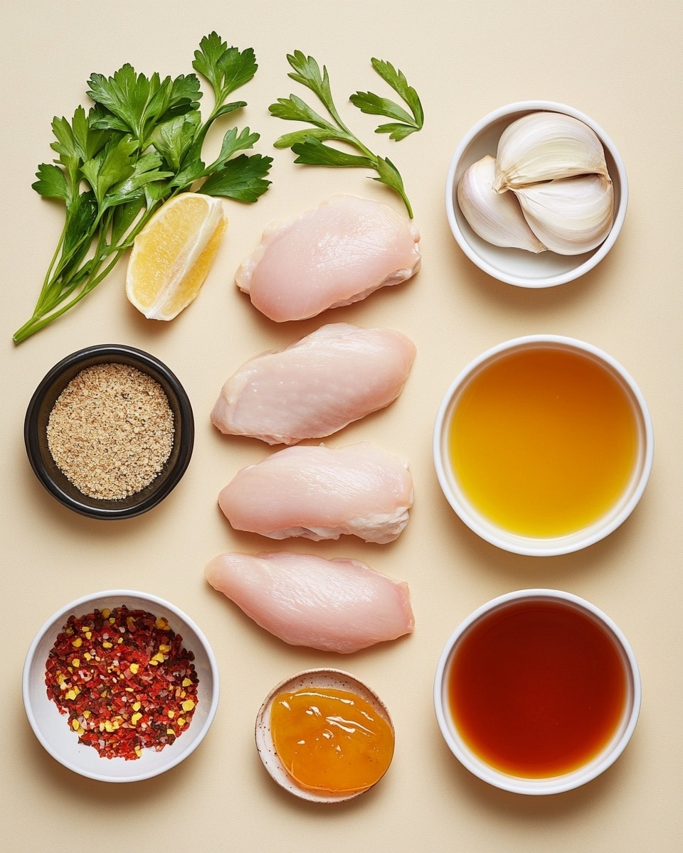 The image shows a white round plate with three sections of food. On the left side, there is a large portion of light brown rice mixed with small sliced almonds, giving it a rough texture. In the middle, a small bunch of cooked green beans with a shiny, slightly oily surface is placed vertically. On the right, there is a sliced piece of chicken covered with a thick, bright orange-red sauce that looks glossy and smooth. The chicken slices reveal a tender, cooked inside with the sauce sprinkled with small green herbs. The plate is set on a white marbled surface with two forks and a beige cloth napkin near the top right corner. photo taken with an iphone --ar 4:5 --v 7