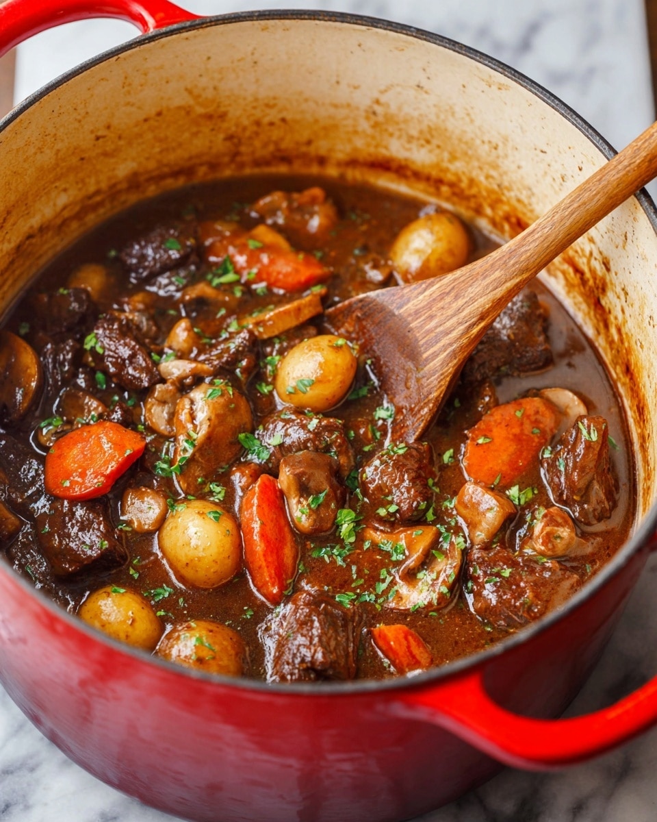 Hearty Beef Stew with Bacon, Mushrooms, and Red Wine Recipe