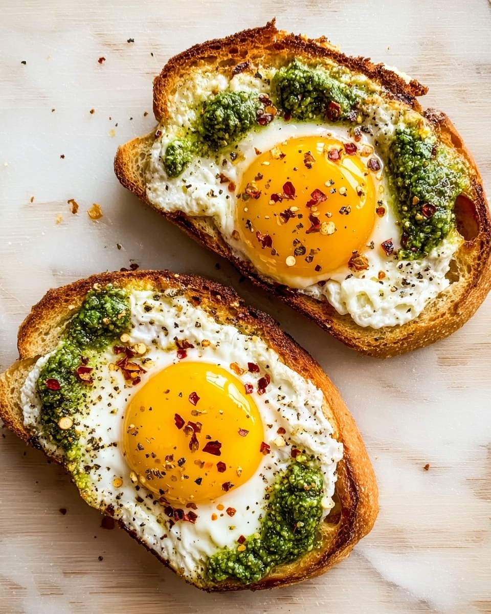 Pesto Eggs on Sourdough Toast with Goat Cheese Recipe