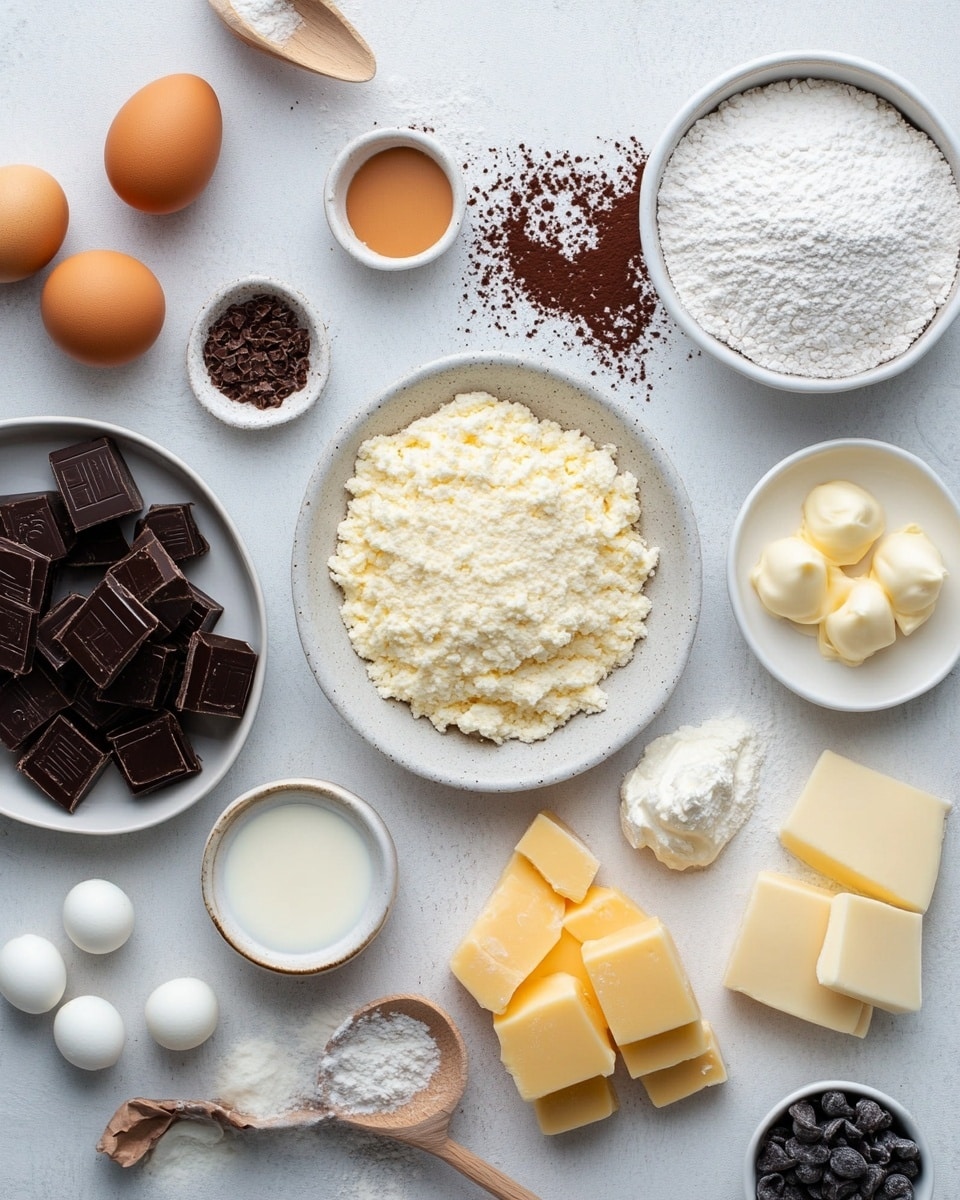 The image shows a close-up of a vanilla cupcake with three pastel-colored candy eggs on top, placed in a small nest made of dark chocolate shavings. The cupcake has one layer of light beige cake with a soft and slightly textured surface, topped with a thick, smooth swirl of white frosting. The cupcake is in a pale pink paper liner and sits on a white marbled surface scattered with more pastel candy eggs in yellow, blue, and pink. Several similar cupcakes are out of focus in the background. photo taken with an iphone --ar 4:5 --v 7