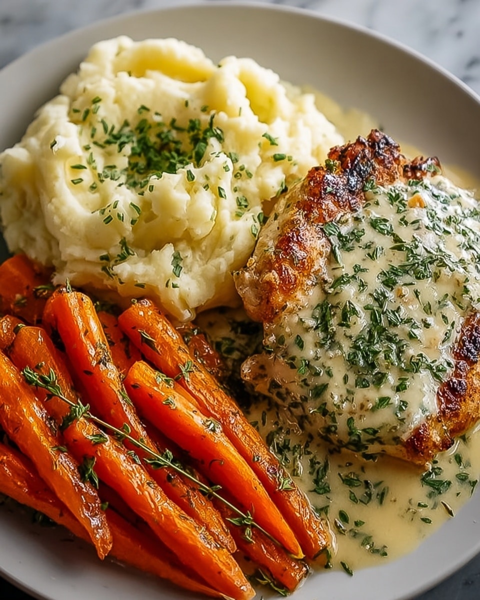 Creamy Herb Chicken with Mashed Potatoes and Glazed Carrots Recipe