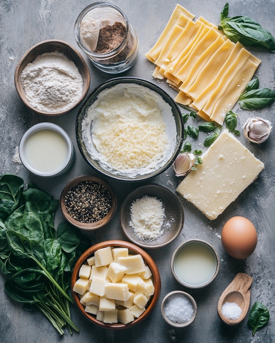 A thick slice of lasagna with four visible layers is placed on a white plate over a white marbled surface. The bottom layer is made of a lasagna noodle with a few pieces of yellow bell pepper and red pepper visible. Above it is a creamy white cheese and herb mixture with thin slices of zucchini and red pepper bits. Next is another noodle layer topped with a thick, white cheese blend mixed with herbs and vegetables such as yellow and red peppers and zucchini slices. The top layer is a lasagna noodle covered with melted, golden-brown cheese browned in spots, sprinkled with chopped green herbs. The edges of the lasagna are slightly browned and bubbly, showing a rich, creamy texture inside. photo taken with an iphone --ar 4:5 --v 7