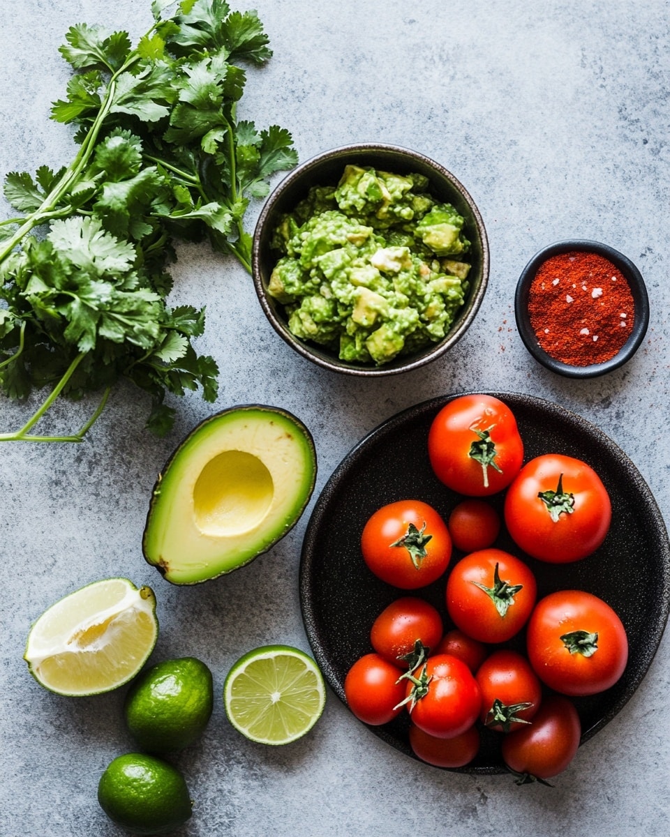 A white plate holds a grilled chicken piece with clear dark grill marks and black pepper specks, covered with small chopped green herbs. On top of the chicken, there is a half avocado layer, bright green with white melted cheese partially covering it, also marked with dark grill lines. Around and on top of the avocado are several shiny red grilled cherry tomatoes with slight blackened spots. The whole dish is drizzled with a dark balsamic glaze and sprinkled with more green herbs. The background is a white marbled texture. Photo taken with an iphone --ar 4:5 --v 7