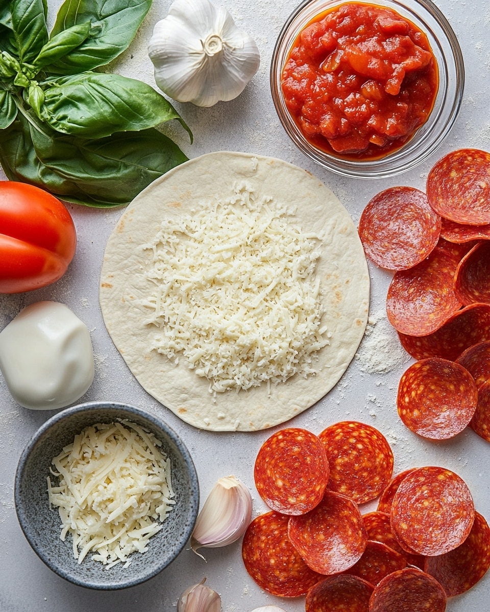 Two pizzas are shown on white plates over a white marbled surface, one with six slices topped with bright red pepperoni pieces over a layer of golden melted cheese and red tomato sauce on a thin, light brown crust, and the other cheese pizza partially visible with a similar thin crust, melted white and yellow cheese, and red tomato sauce beneath. A metal pizza cutter with a black handle rests next to the pepperoni pizza with some scattered white shredded cheese pieces on the marbled surface. Photo taken with an iphone --ar 4:5 --v 7
