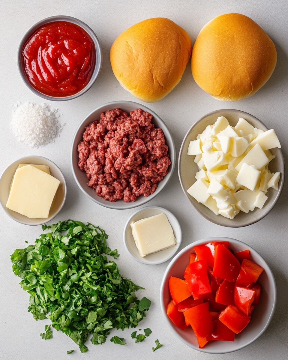 A close-up view of a sloppy joe sandwich on a white plate set on a white marbled surface, featuring a shiny, golden-brown soft top bun as the top layer; below it is a thick layer of cooked ground beef mixed with small pieces of green bell pepper and onions, along with a few spots of melted white cheese, all showing a juicy, slightly oily texture. The background is dark and blurred, highlighting the sandwich's rich colors and textures. photo taken with an iphone --ar 4:5 --v 7