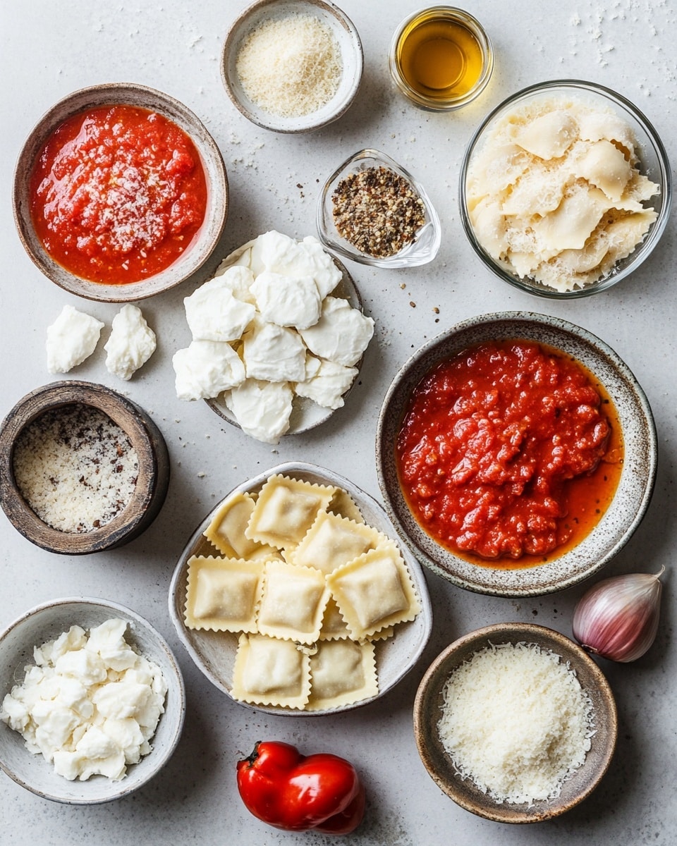 A white rectangular baking dish filled with a layered baked dish featuring a golden-brown crispy top made of melted cheese and breadcrumbs sprinkled with small green parsley pieces. Underneath the top layer, there are visible layers of red tomato sauce mixed with melted cheese, creating a rich, textured surface. The dish appears thick with several layers of pasta, cheese, and sauce stacked evenly. The background includes a white marbled surface, a silver spoon, and a white cloth with green and yellow stripes. Photo taken with an iphone --ar 4:5 --v 7