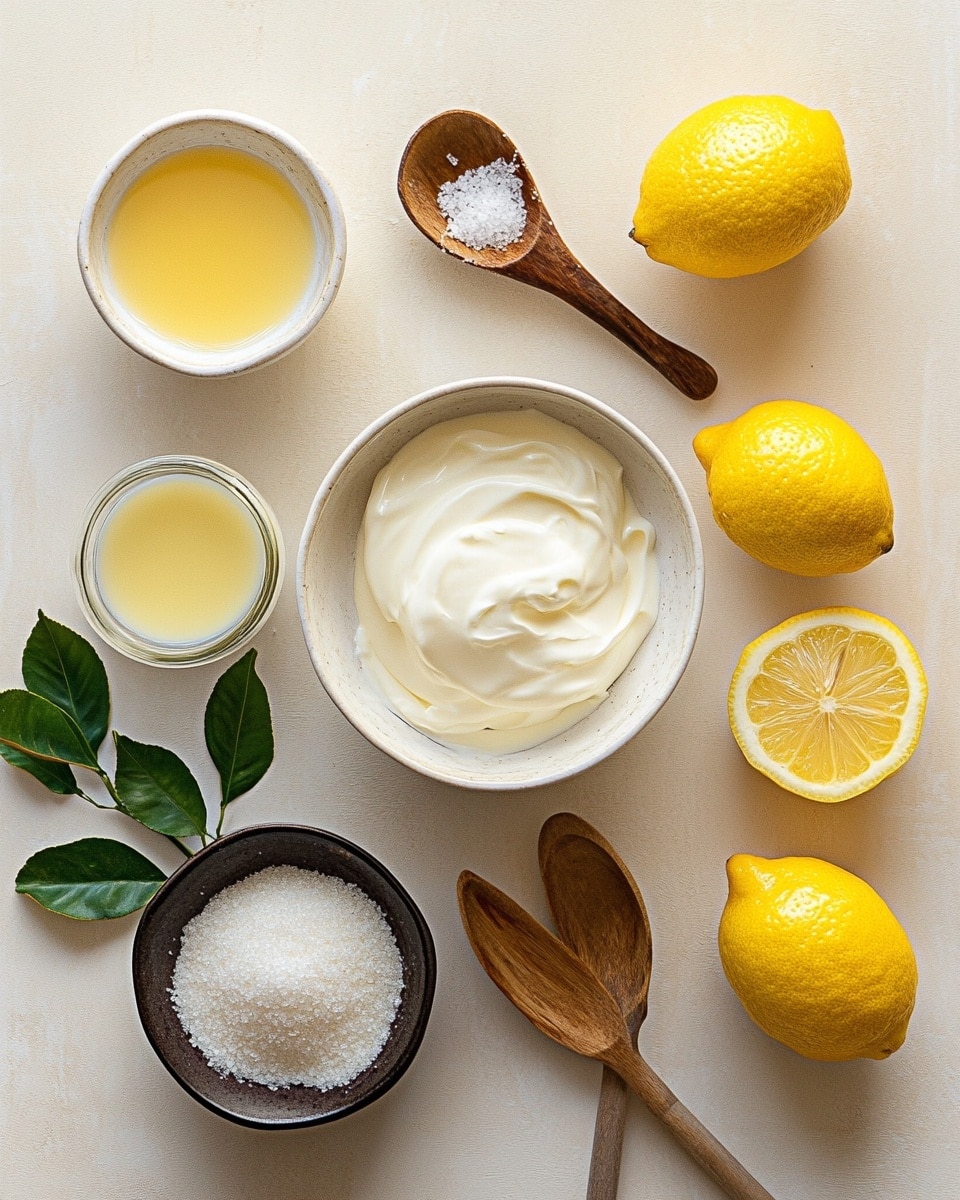 A white plate with seven yellow lemon halves arranged in a circle, each filled with a smooth, creamy custard topped with a caramelized golden-brown crust that has slight crackling and darker burnt spots. In the middle of the circle, there is a small bunch of vibrant green basil leaves. The plate rests on a white marbled texture surface. photo taken with an iphone --ar 4:5 --v 7