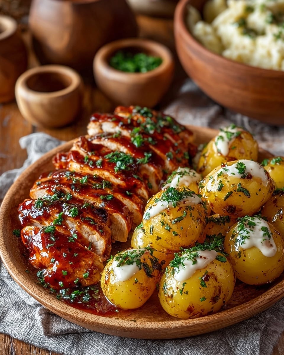 Honey BBQ Chicken with Creamy Garlic Parmesan Potatoes Recipe