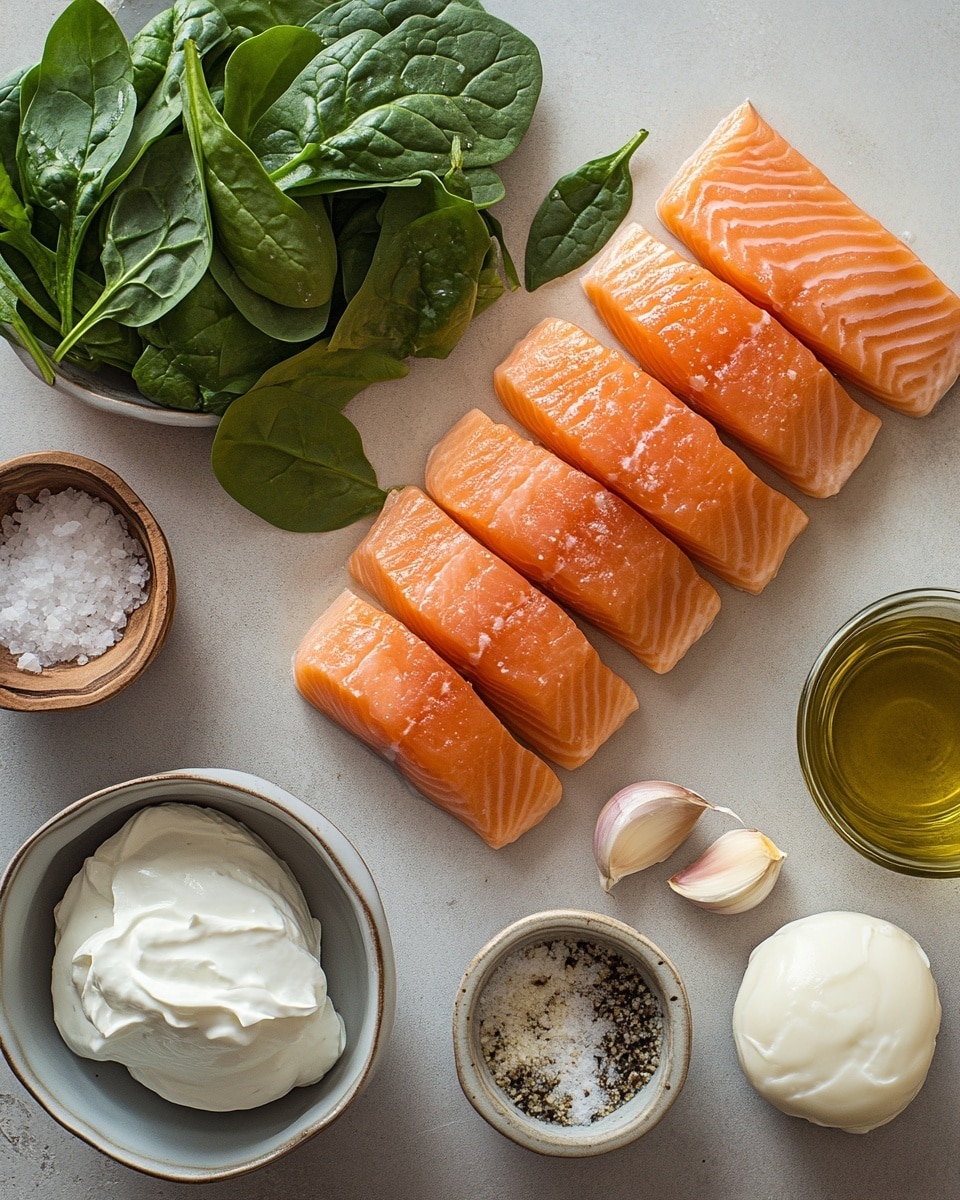The dish shows a piece of cooked salmon with a golden-brown crispy crust on the edges, sitting on a dark green leafy bed, likely kale or spinach. The salmon is topped with a creamy, melted layer of pale yellow cheese with a slightly browned crumbly topping. The cheese appears smooth and shiny, with the melted sauce gently spreading onto the white marbled textured surface beneath. In the background, more portions of the same salmon with cheese topping are partially visible, creating a warm and rich visual of a cozy baked meal. Photo taken with an iphone --ar 4:5 --v 7
