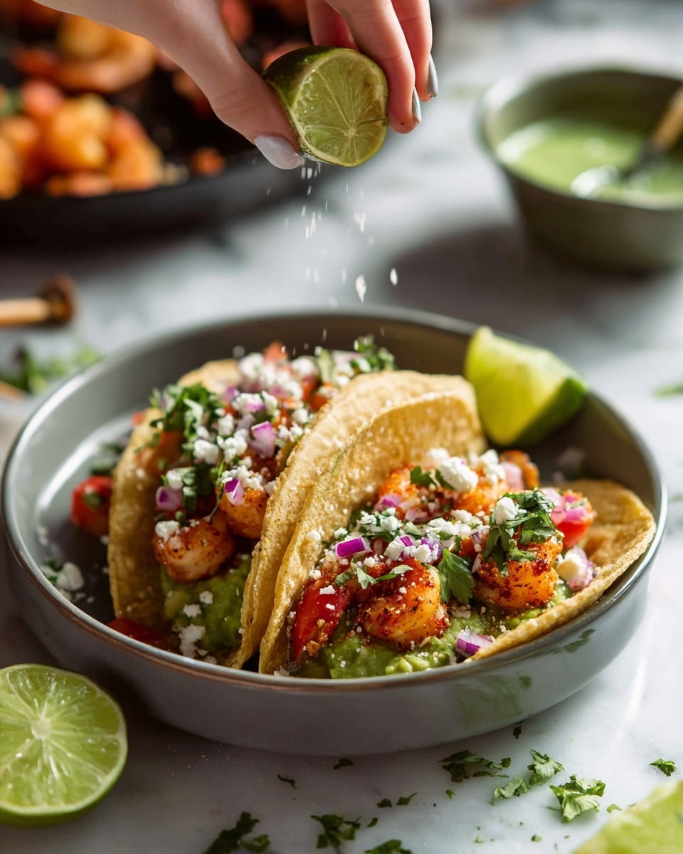 Chimichurri Shrimp Tacos with Avocado Slaw and Cotija Cheese Recipe