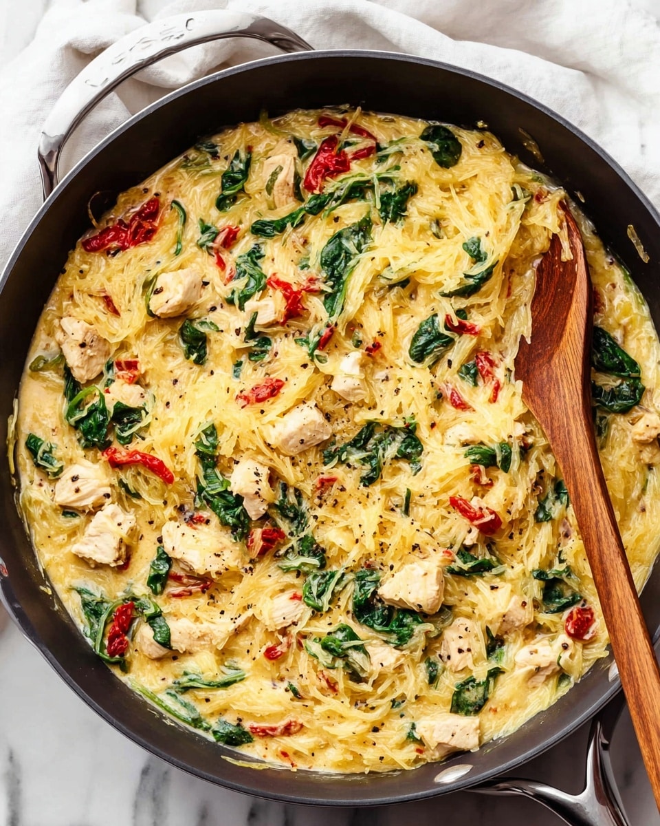 Spaghetti Squash Cacio e Pepe with Chicken and Sun-Dried Tomatoes Recipe