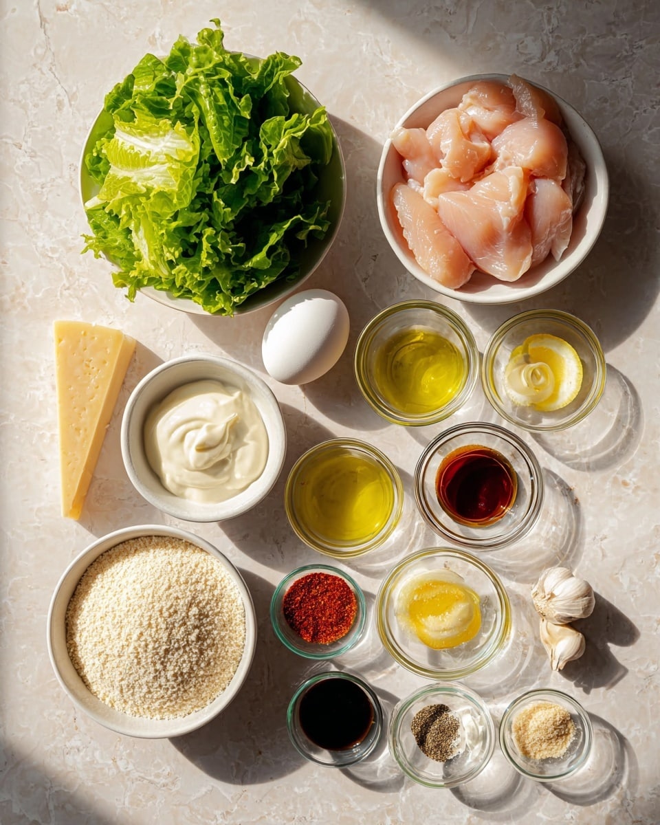 The image shows a sandwich cut in half and stacked on white crumpled paper. The sandwich has three clear layers: the top and bottom layers are a soft, golden-brown sandwich roll, the middle layer is crispy, golden breaded chicken slices, and there is a layer of fresh green lettuce with some shredded white cheese between the bread and chicken. A metal skewer holds the two halves together. In the background, there is a white bowl with a spoon and another bowl containing more green leaves, all set on a white marbled surface. photo taken with an iphone --ar 4:5 --v 7
