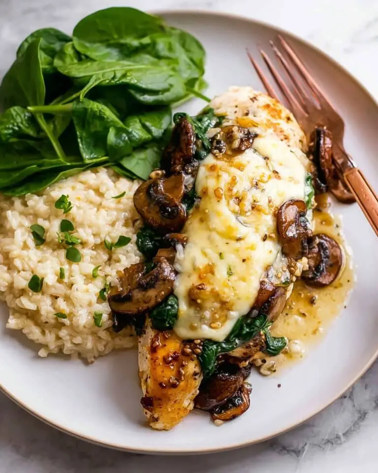 Mushroom and Spinach Stuffed Chicken Breast with Melted Mozzarella Recipe